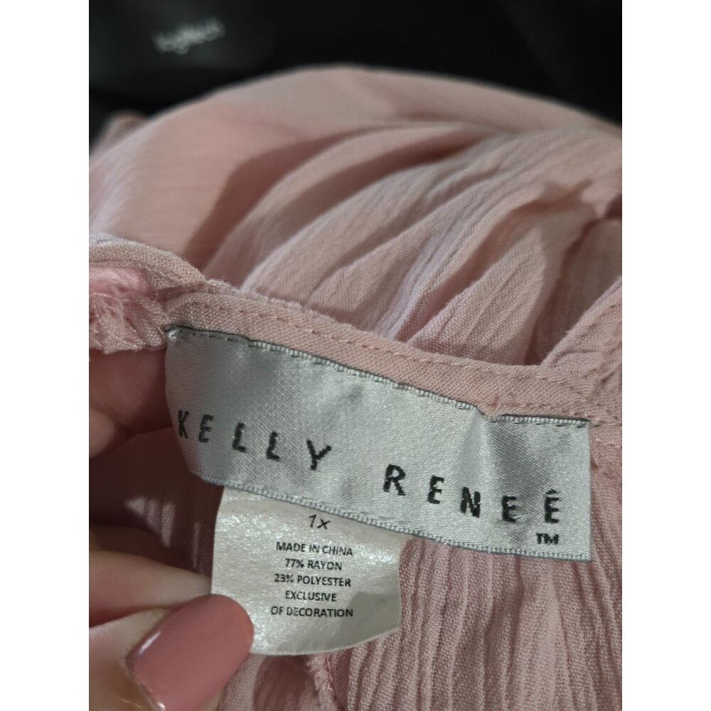 Kelly Renee Womens Pink Floral Embroidered Deep V-Neck Tunic Dress Plus 1X Boho - Picture 7 of 11